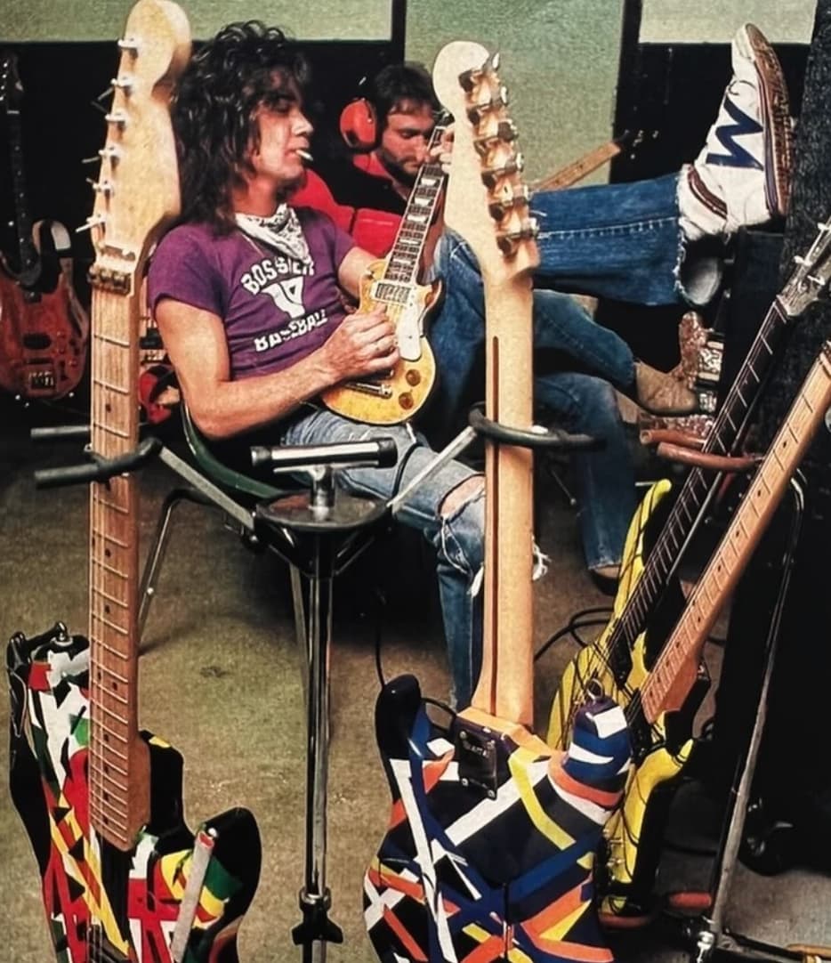 “Eddie Van Halen warms up backstage (1982).” 